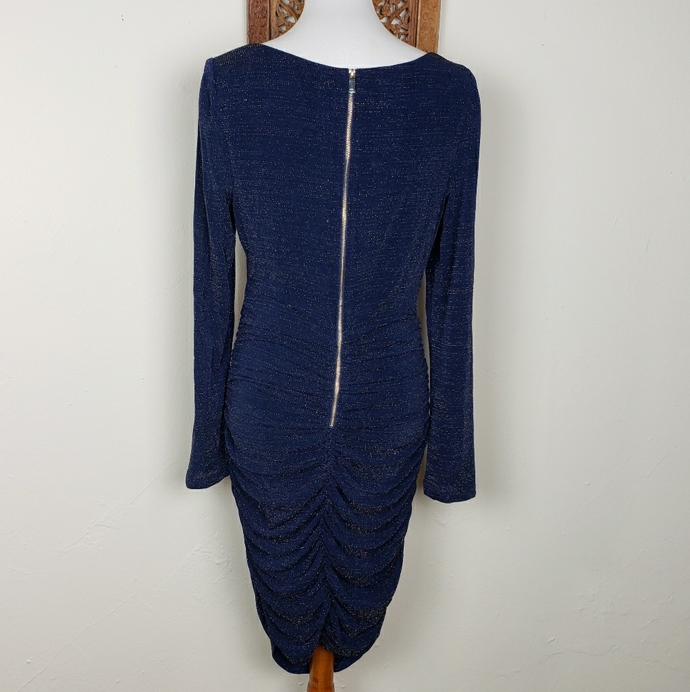 Vince Camuto ruched navy cocktail dress